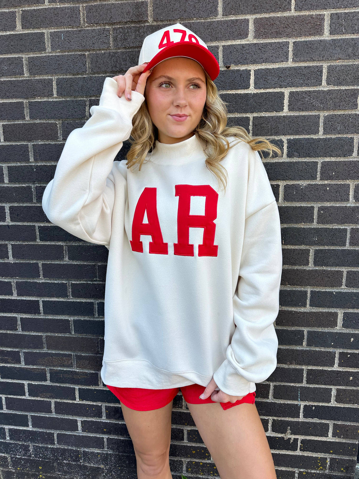 AR Embroidered Mock-Neck Sweatshirt