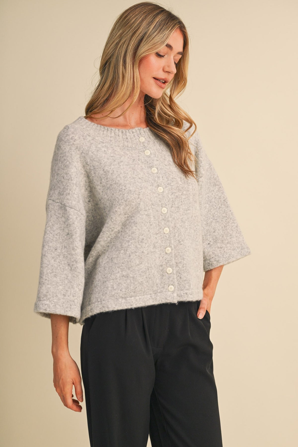Heather Gray Button-Front Sweater Cardigan