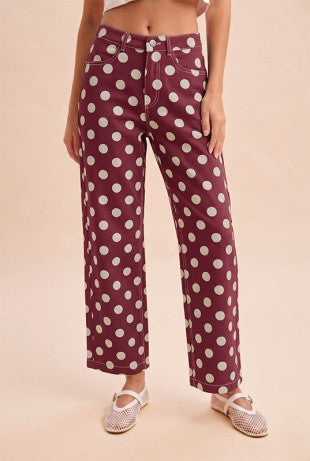 Benton Maroon and Gray Polka Dot Jeans