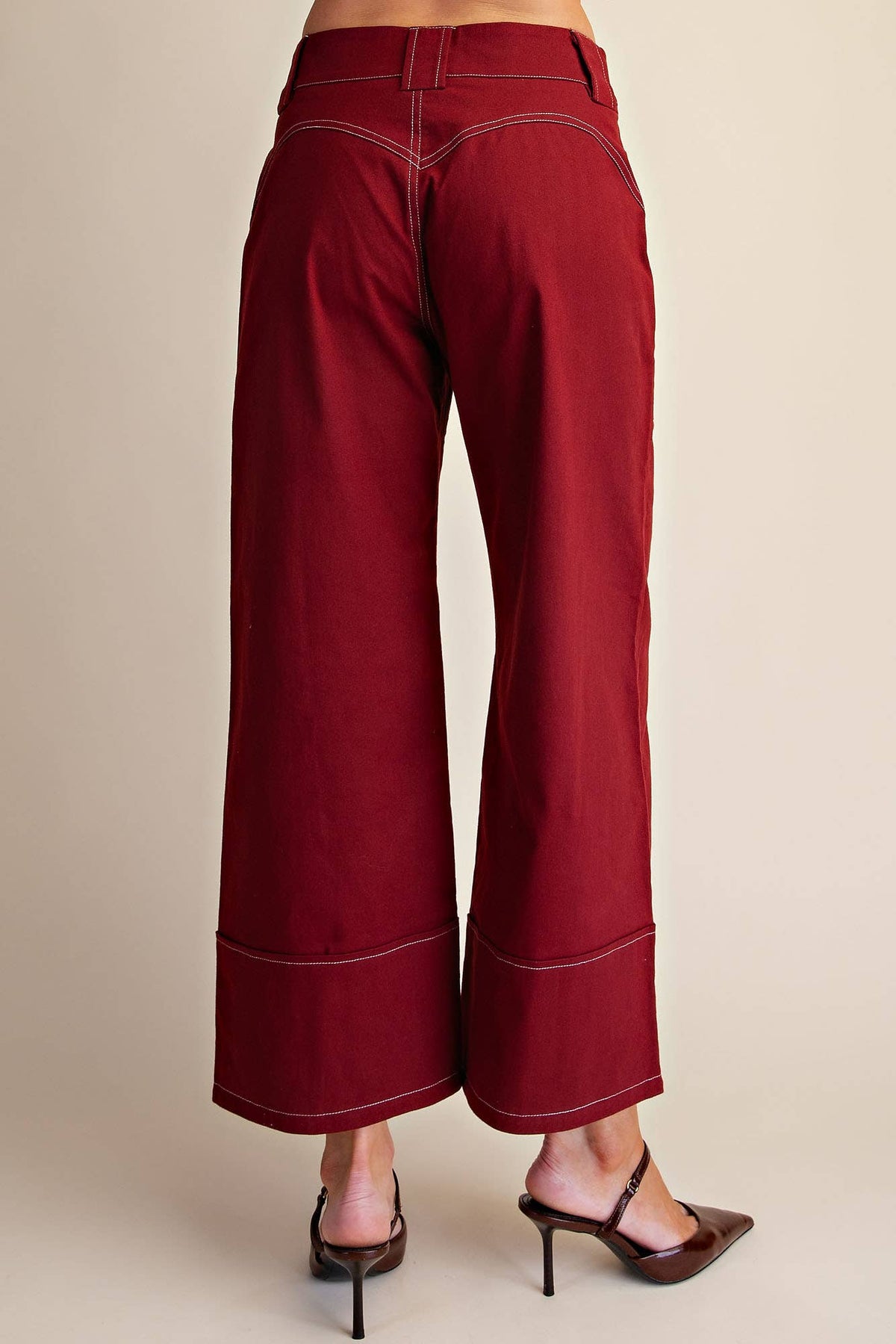 High Rise Stitch Detail Crop Wide-Leg Trouser