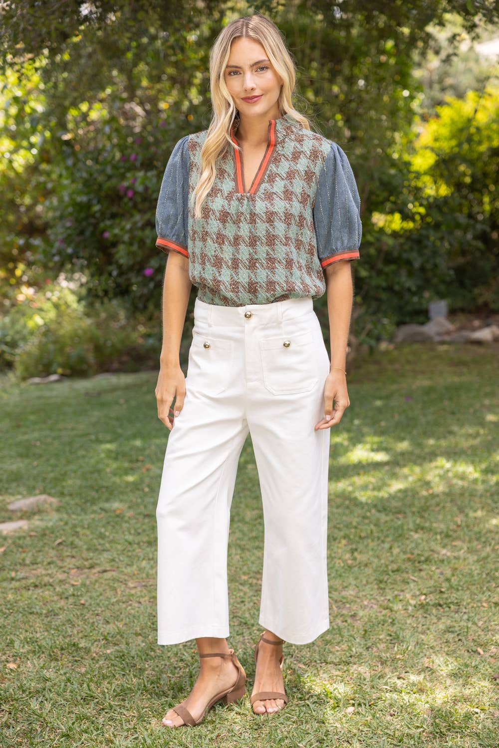Rachel Houndstooth Tweed Top