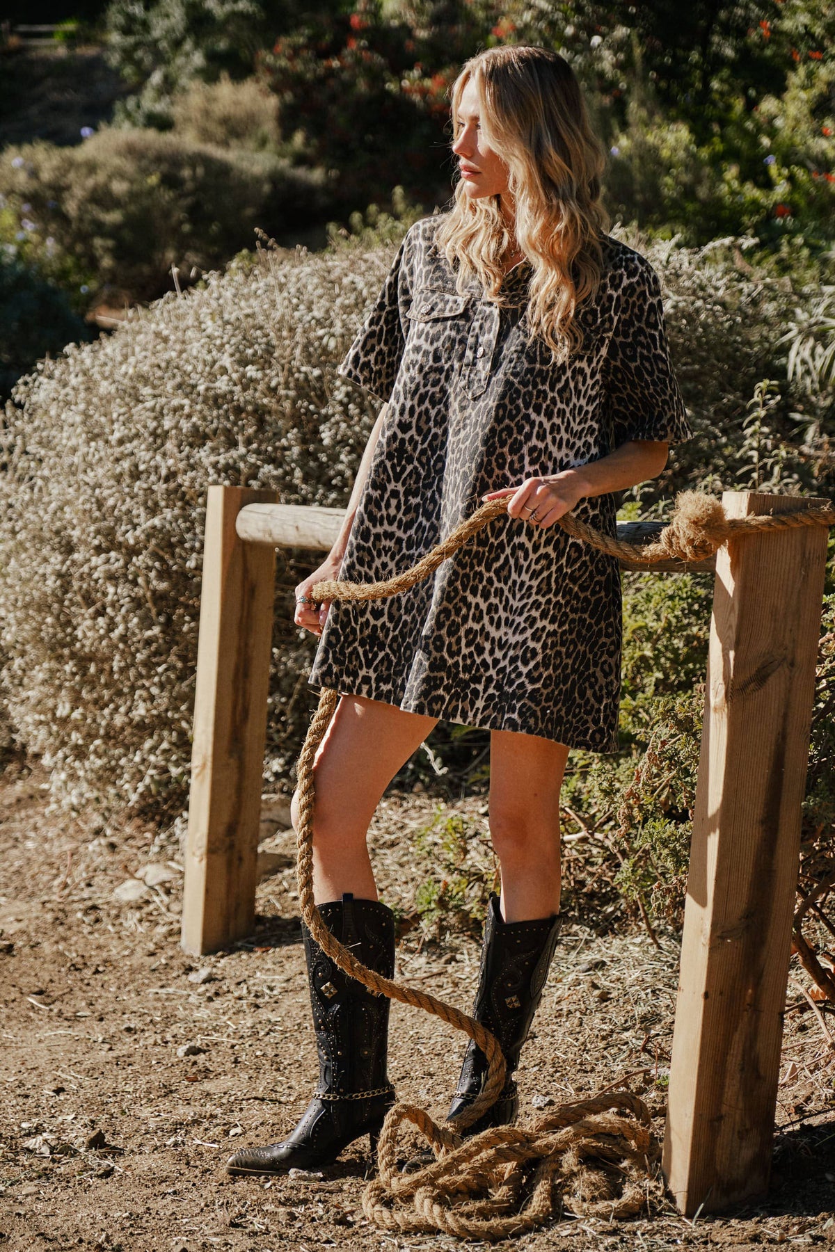 The Laura Leopard Denim Dress