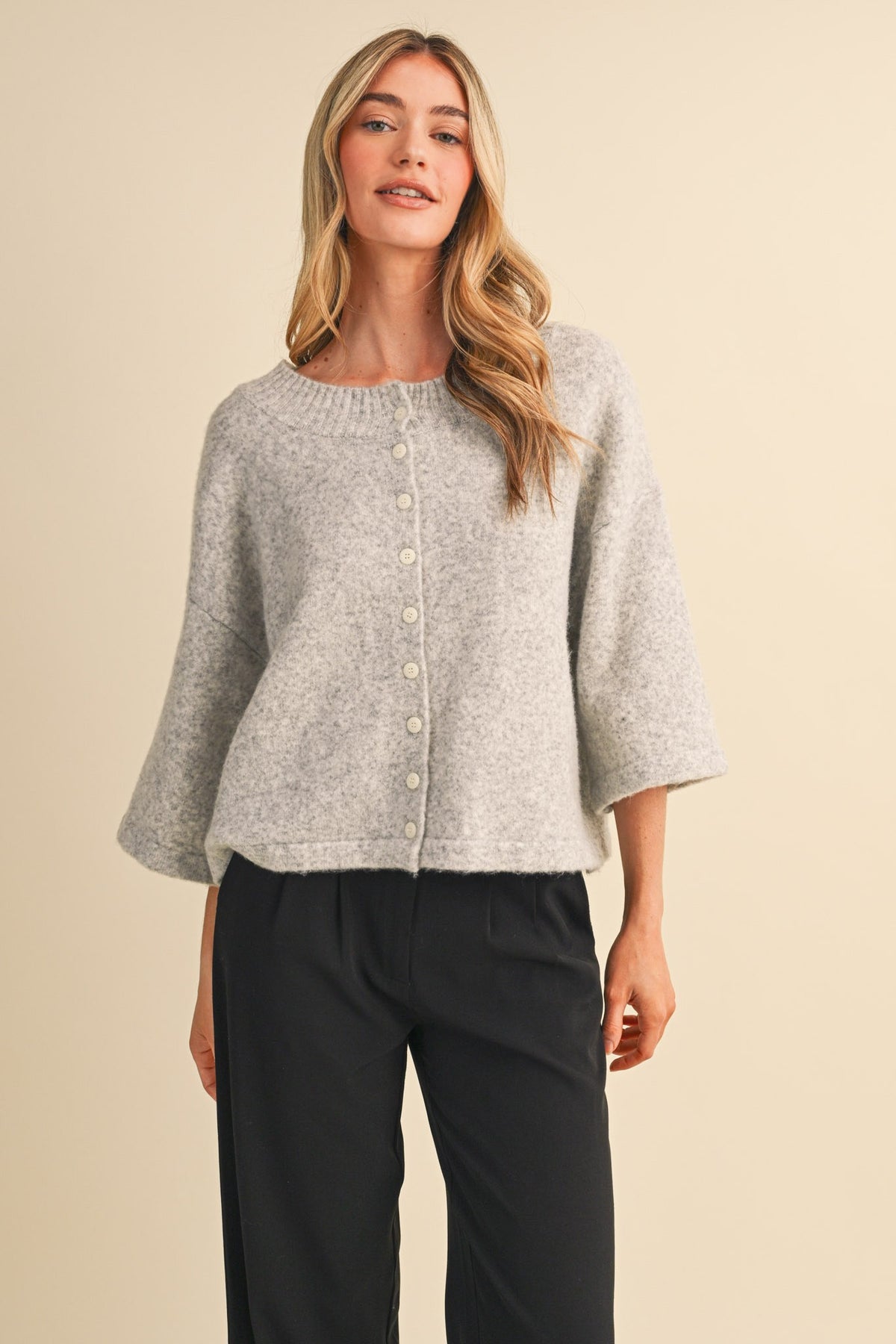 Heather Gray Button-Front Sweater Cardigan