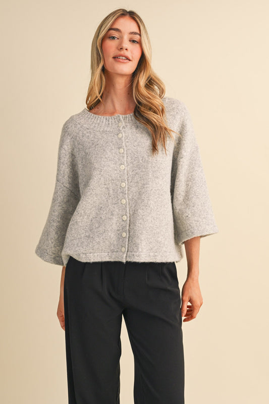Heather Gray Button-Front Sweater Cardigan