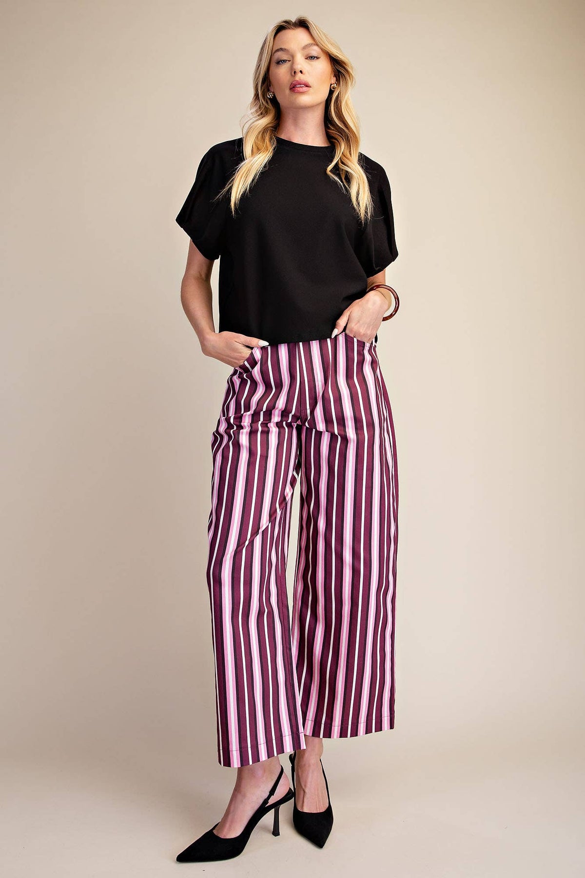 Barrel Leg Stripe Casual High Waist Pants