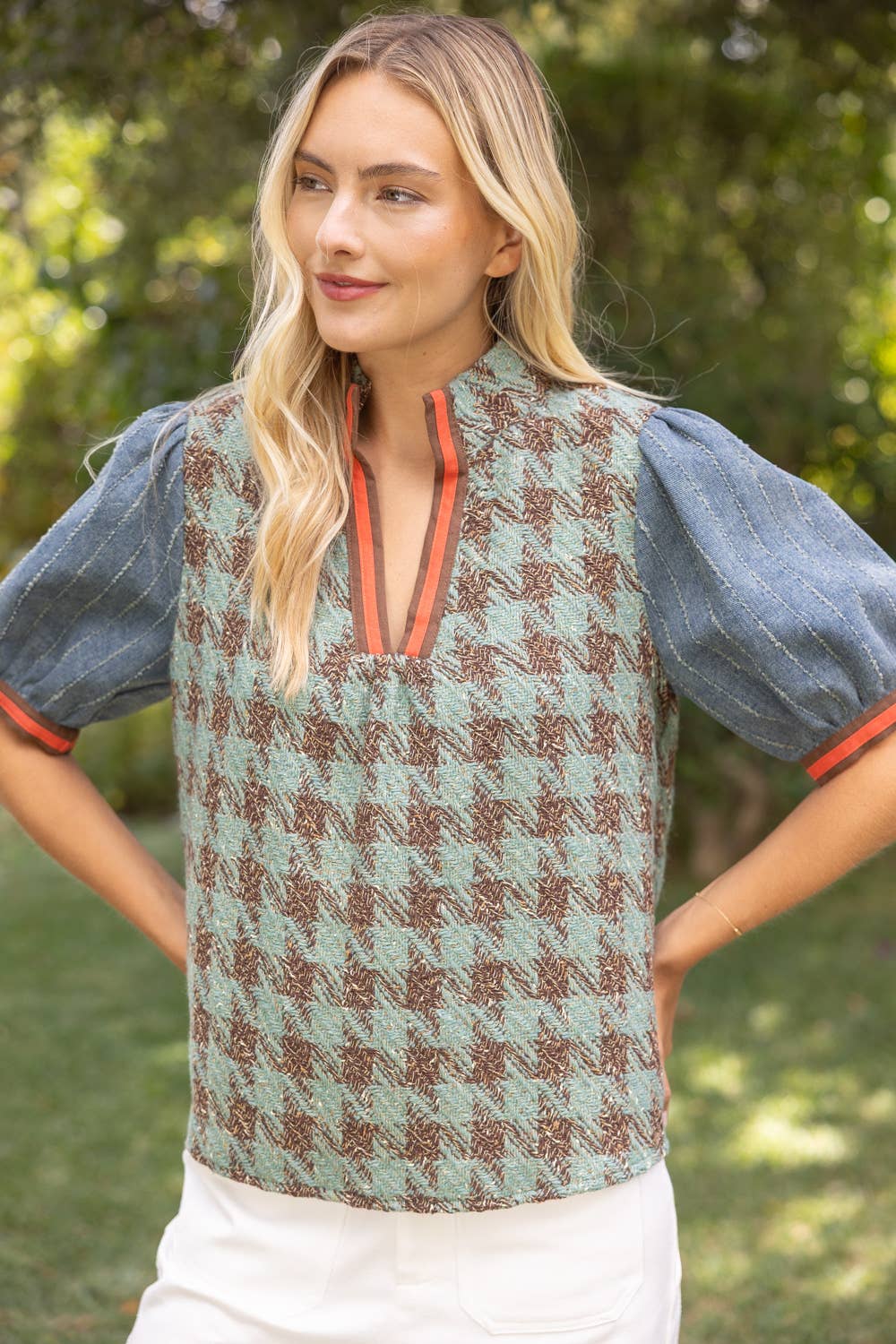 Rachel Houndstooth Tweed Top