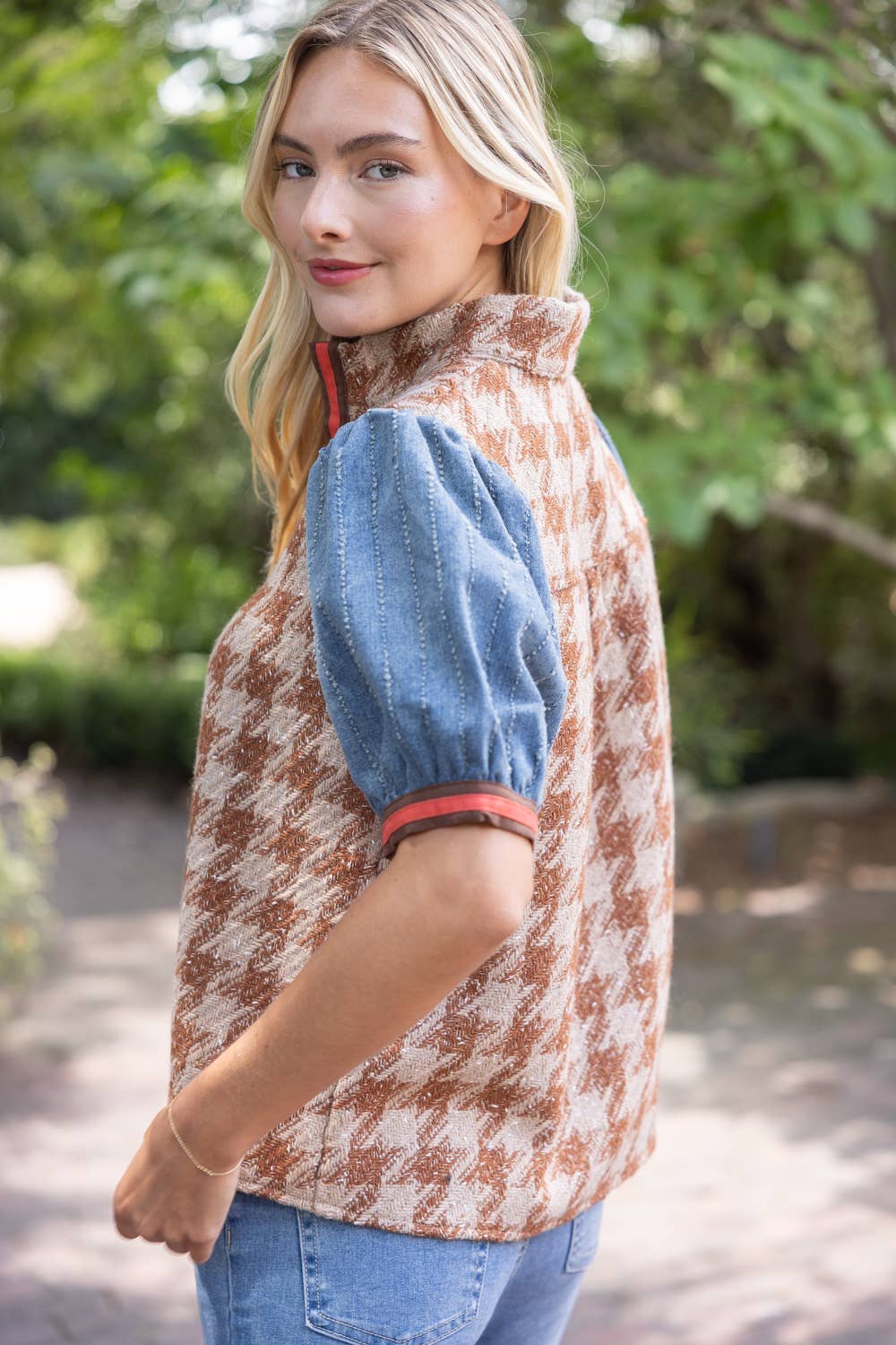 Rachel Houndstooth Tweed Top
