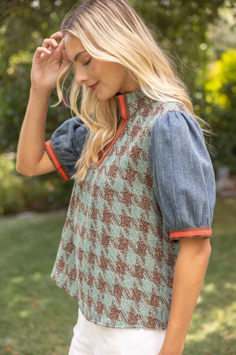 Rachel Houndstooth Tweed Top