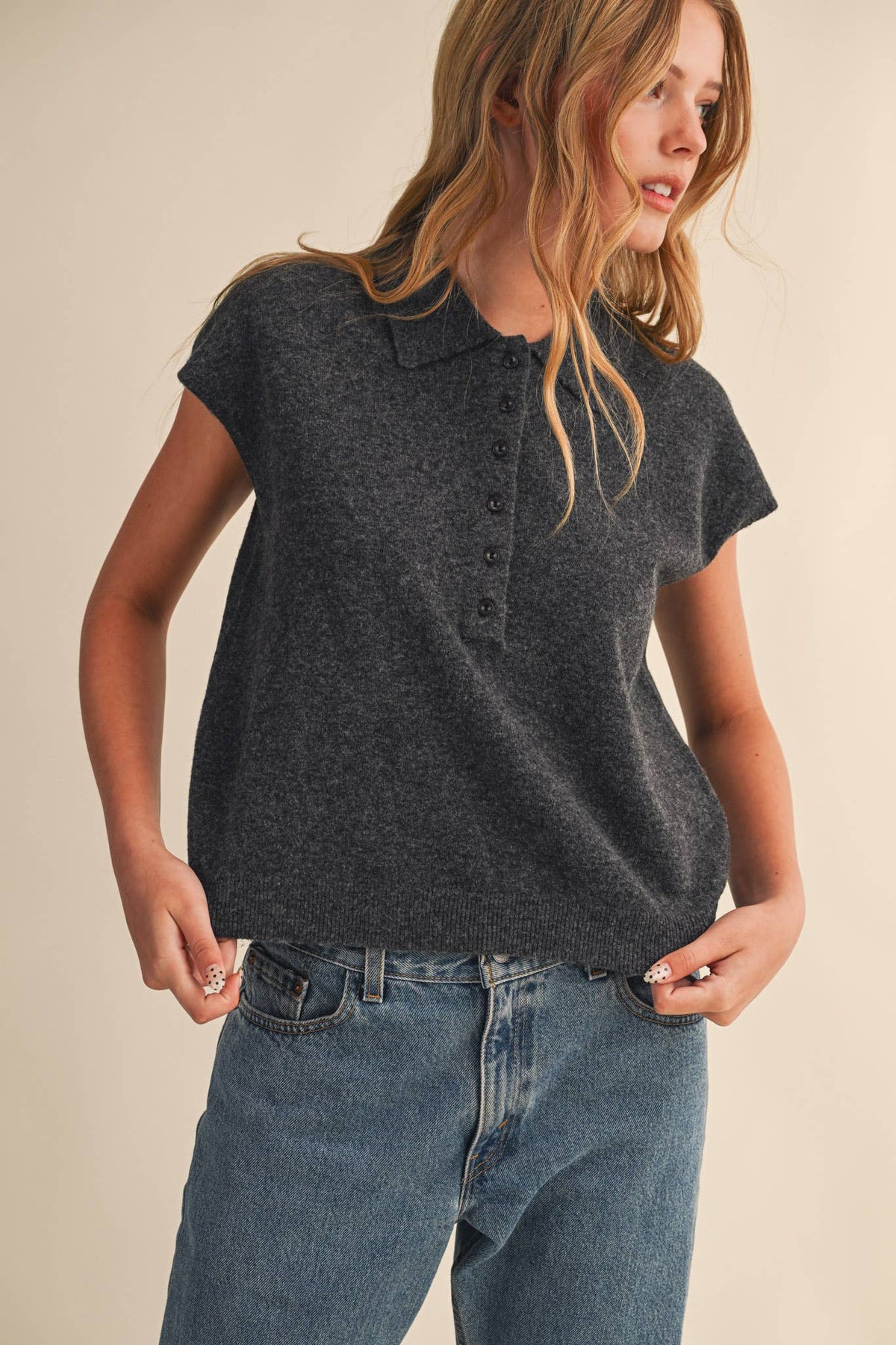 Charcoal Cap Sleeve Sweater