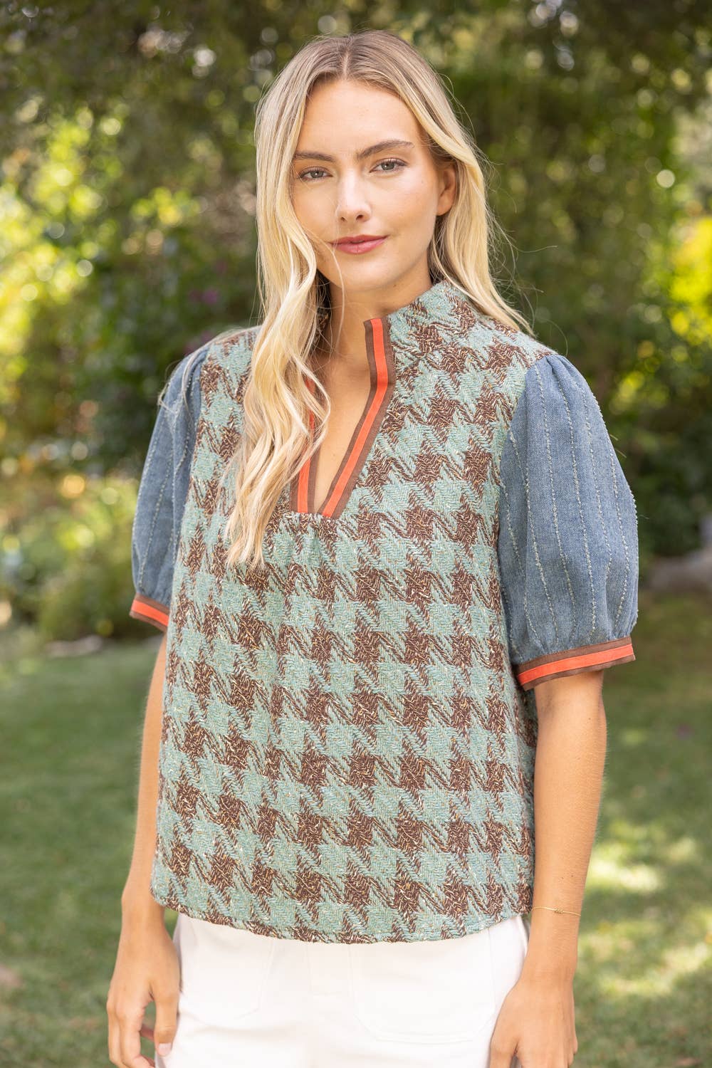 Rachel Houndstooth Tweed Top