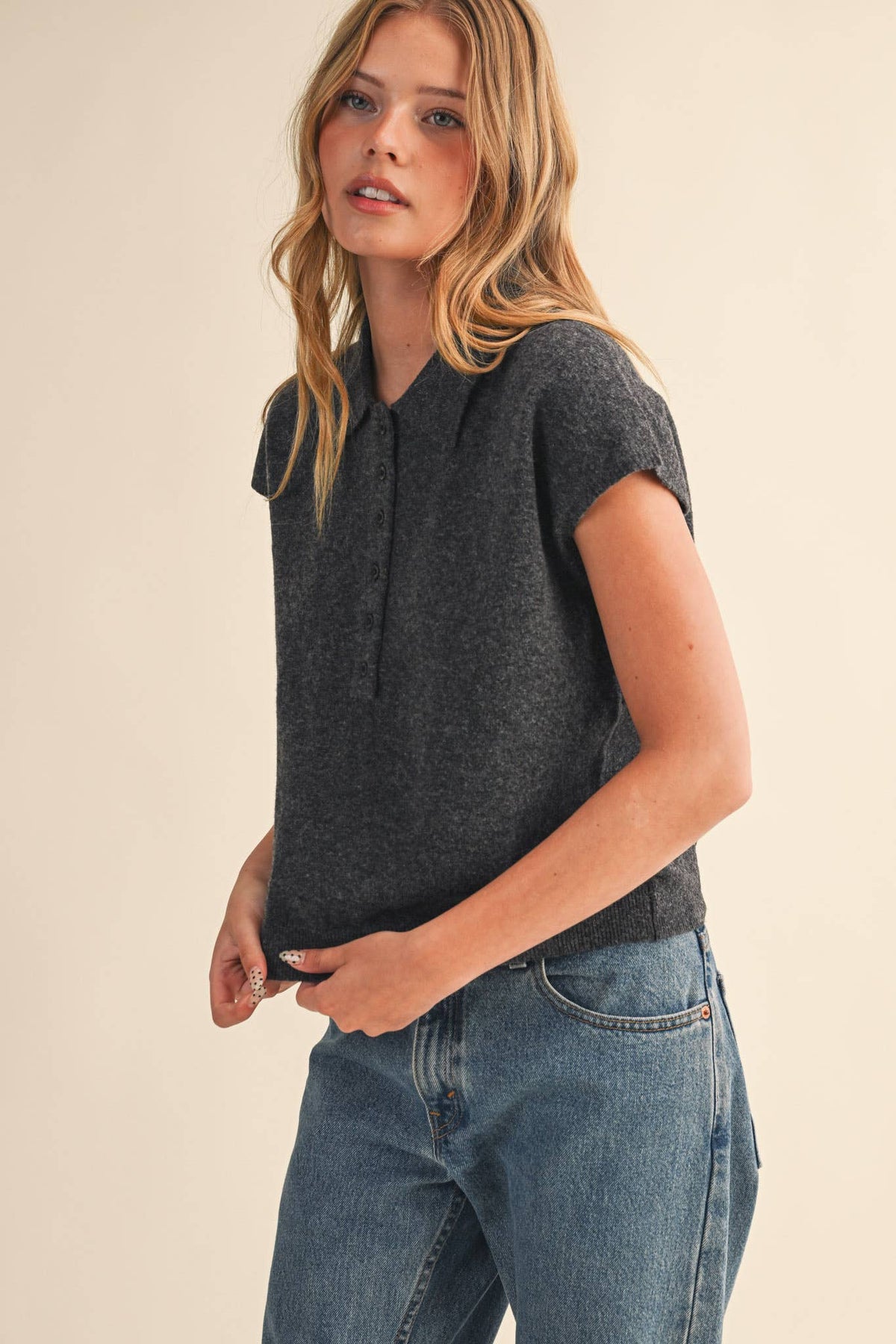 Charcoal Cap Sleeve Sweater