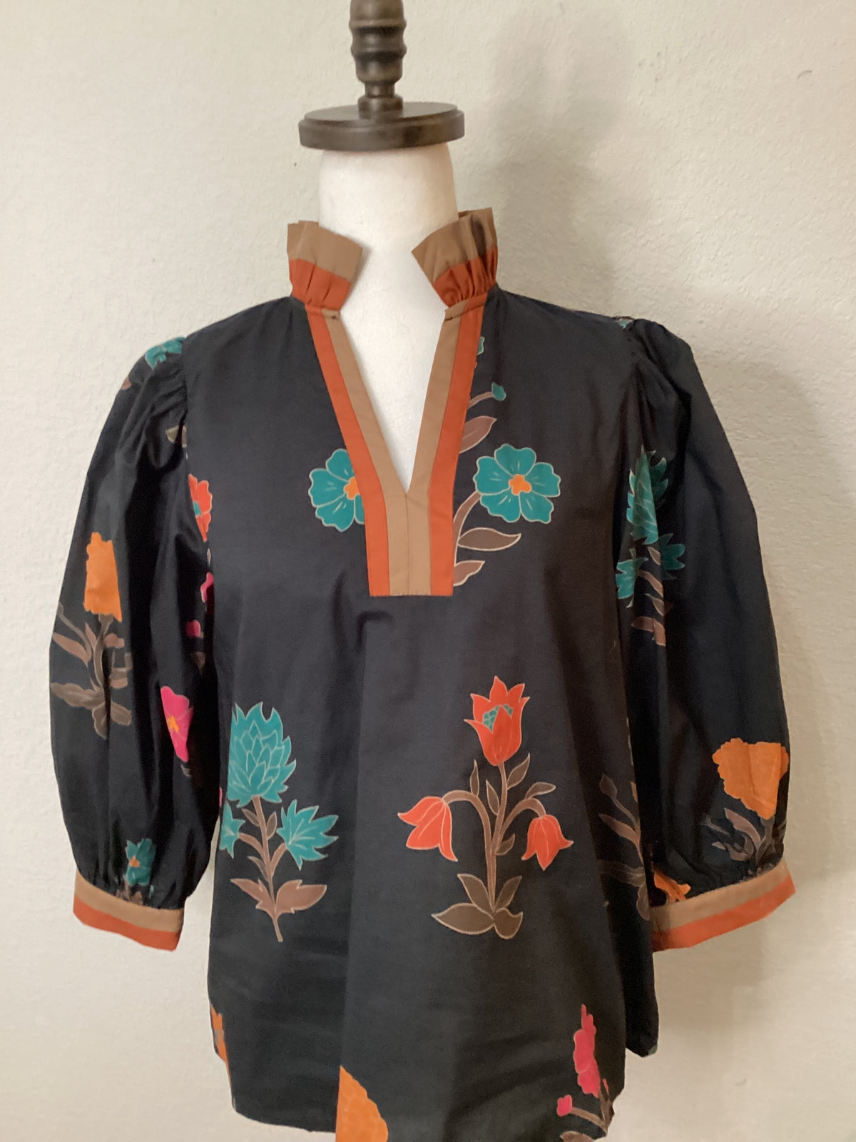Fall Frenzy Black Floral Puff Sleeve