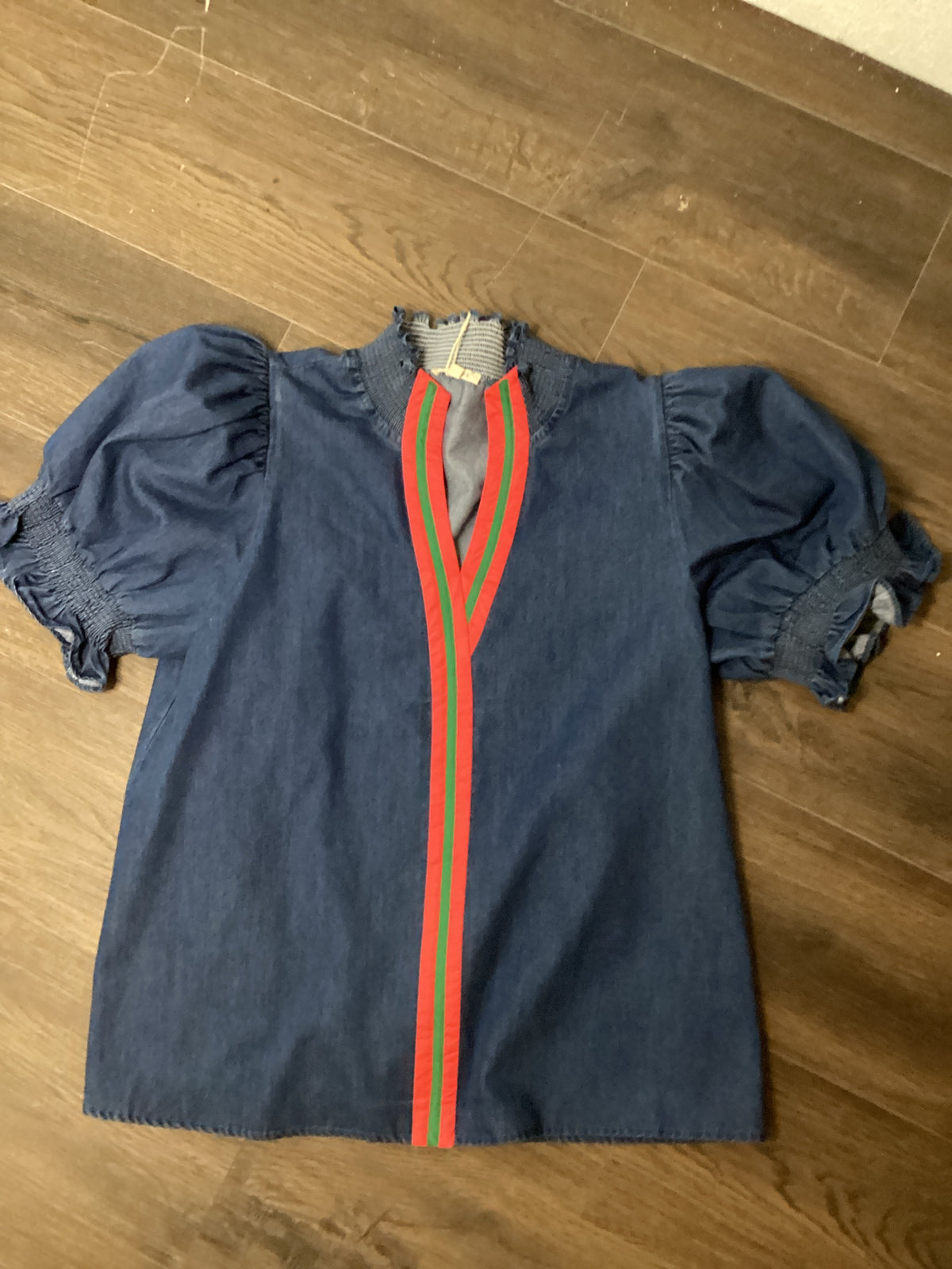 Denim smocked puff sleeve Julie Top