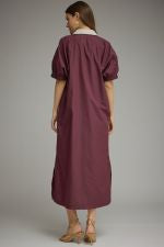 Wine Puff Sleeve Maxi Dress