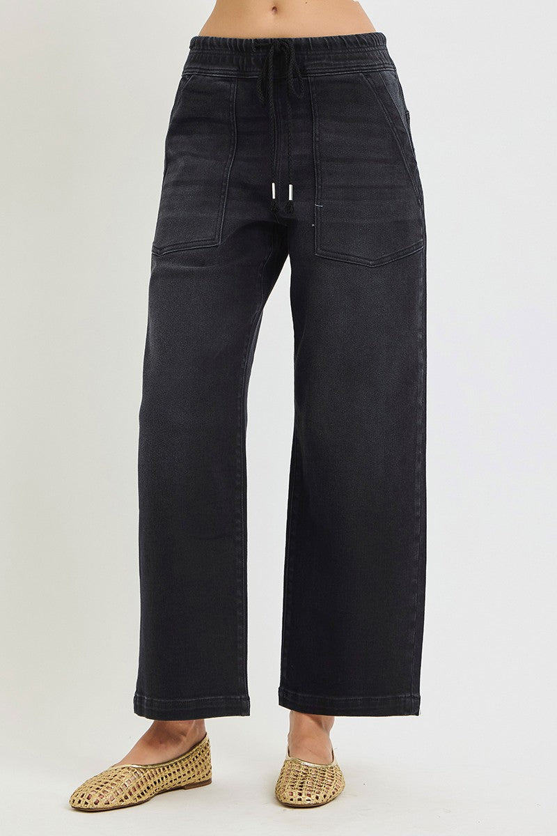 Slouchy Crop Baggy Jean (Black)
