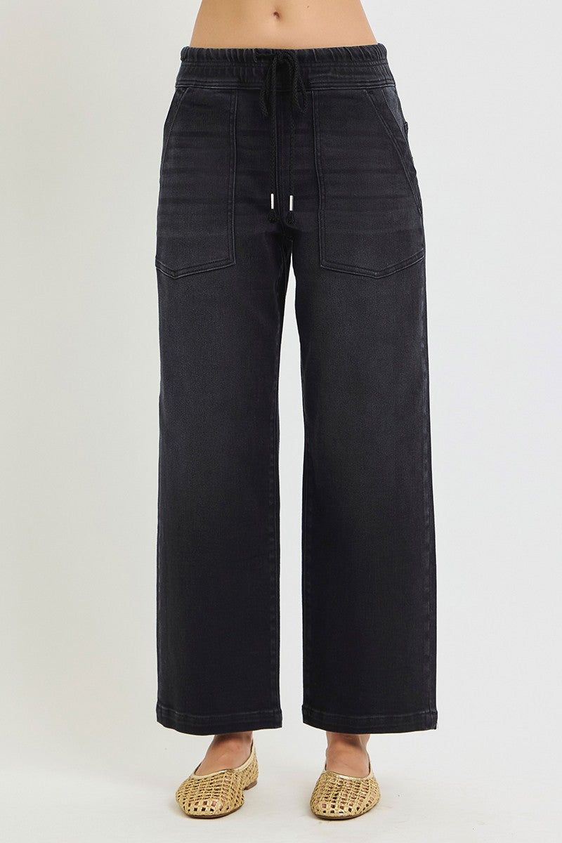 Slouchy Crop Baggy Jean (Black)
