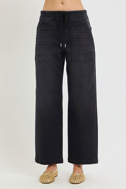 Slouchy Crop Baggy Jean (Black)