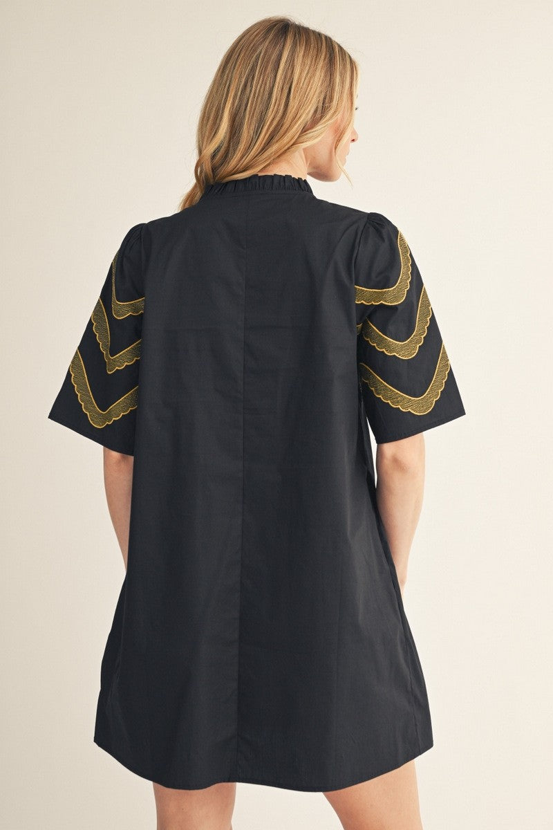 Black & Gold Embroidered Sleeve Dress