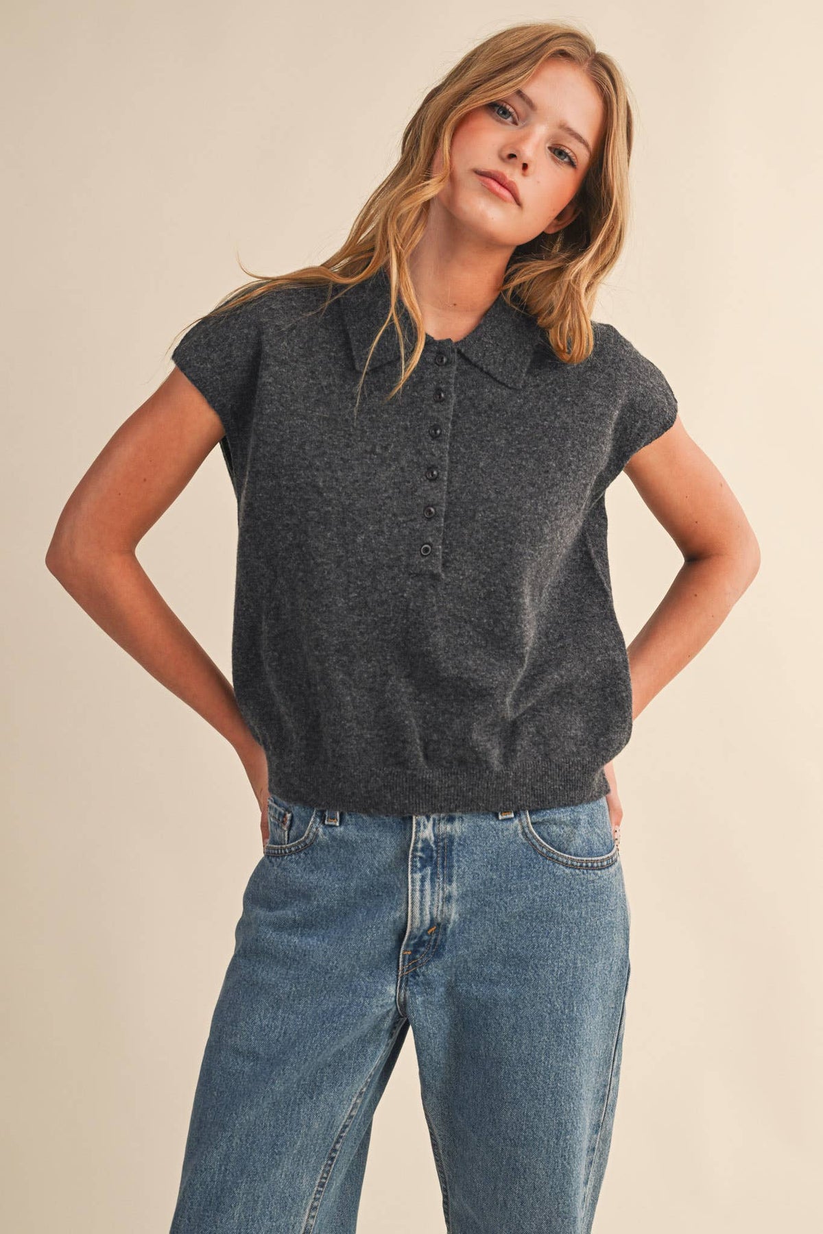 Charcoal Cap Sleeve Sweater