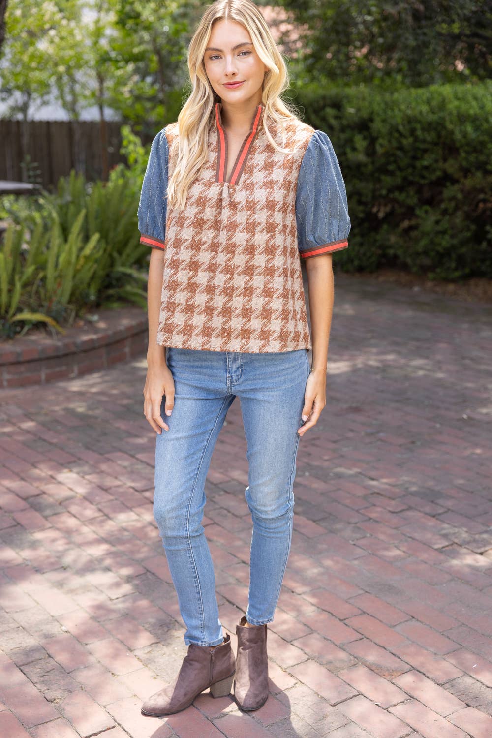 Rachel Houndstooth Tweed Top