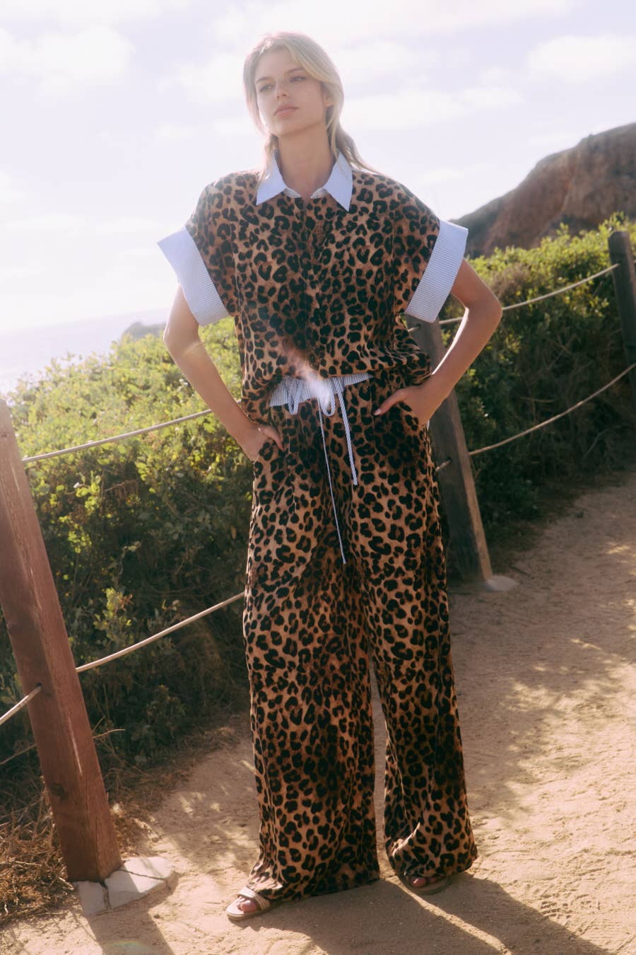 Leopard with Blue Casual Pant Set