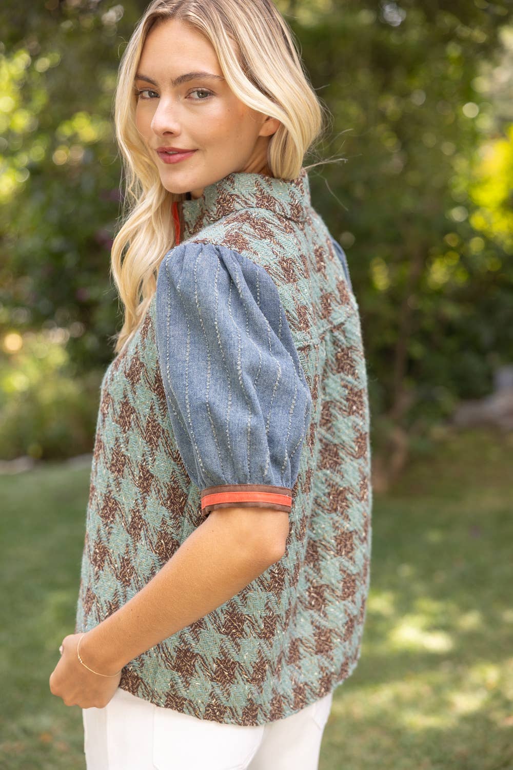 Rachel Houndstooth Tweed Top